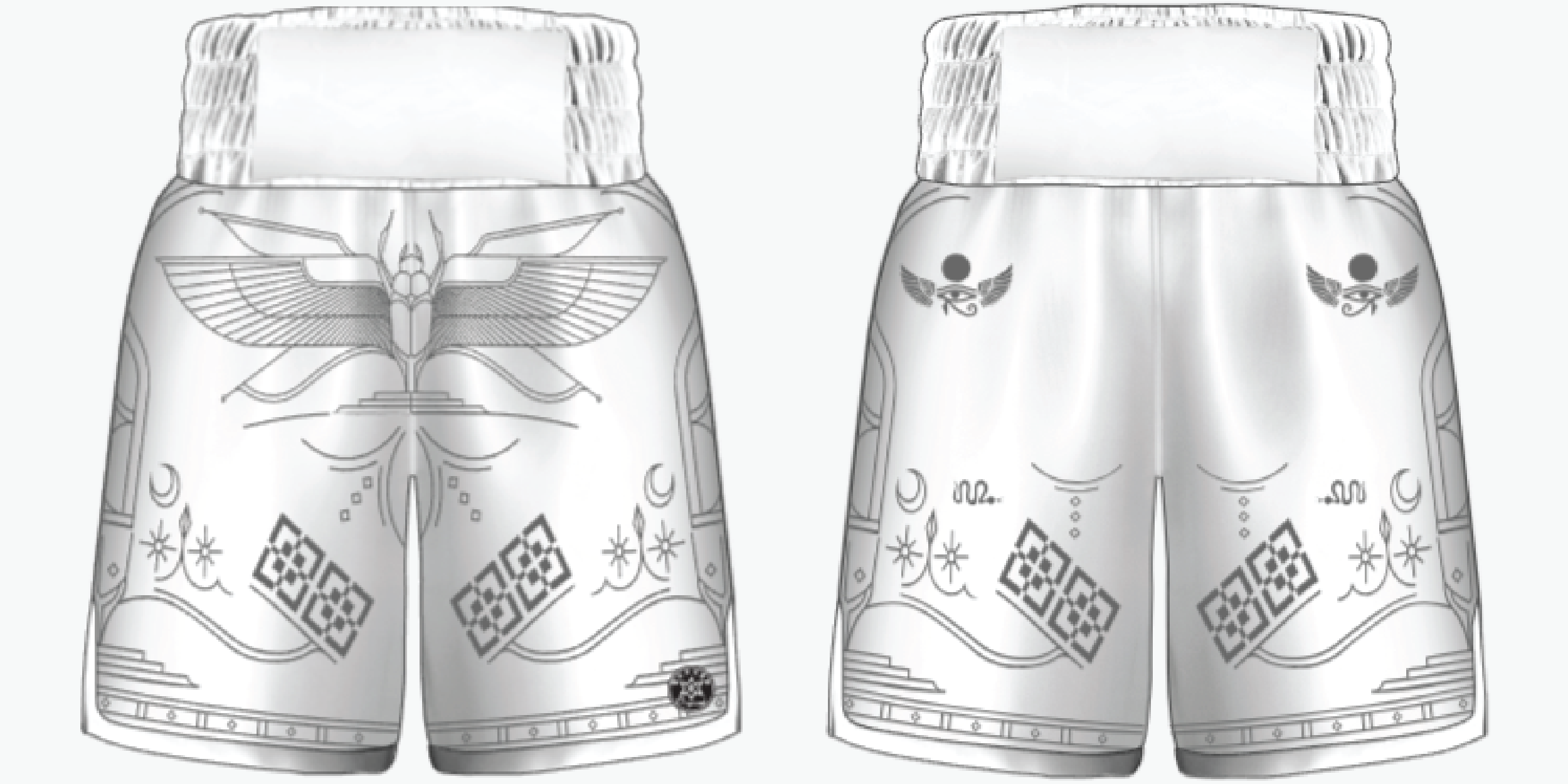 Customisable Egyptian warrior boxing shorts template. Fully sublimated design made for boxers who want unique, performance-ready custom fightwear.