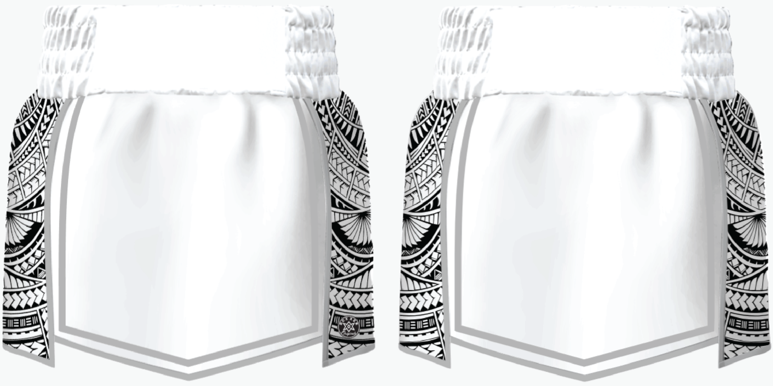 Tribal custom gladiator boxing shorts with fully sublimated tattoo-style artwork, structured panels and custom colour options for boxing and Muay Thai.