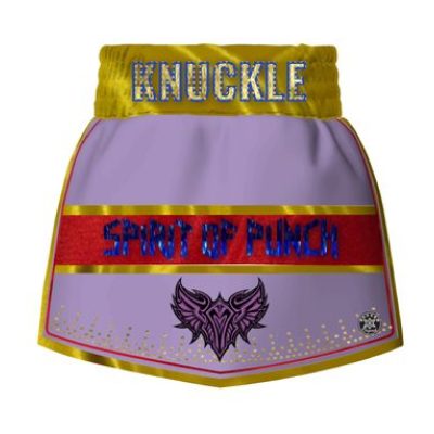 Stripe custom gladiator boxing shorts with V-shaped panels and stripe overlays on the front and back, in men’s and women’s fits.