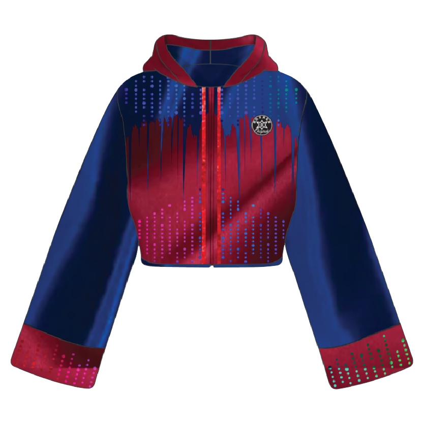 Shine Bright cropped women’s boxing jacket with eye-catching drip-effect finish and tailored female fit.