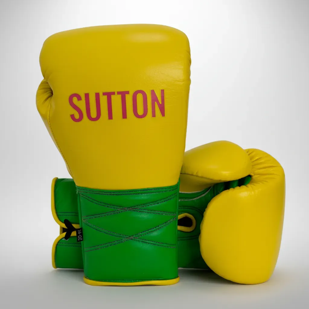 Impact Pro X lace-up boxing gloves with a flat wrist and cross-stitch detailing in a custom colourway.