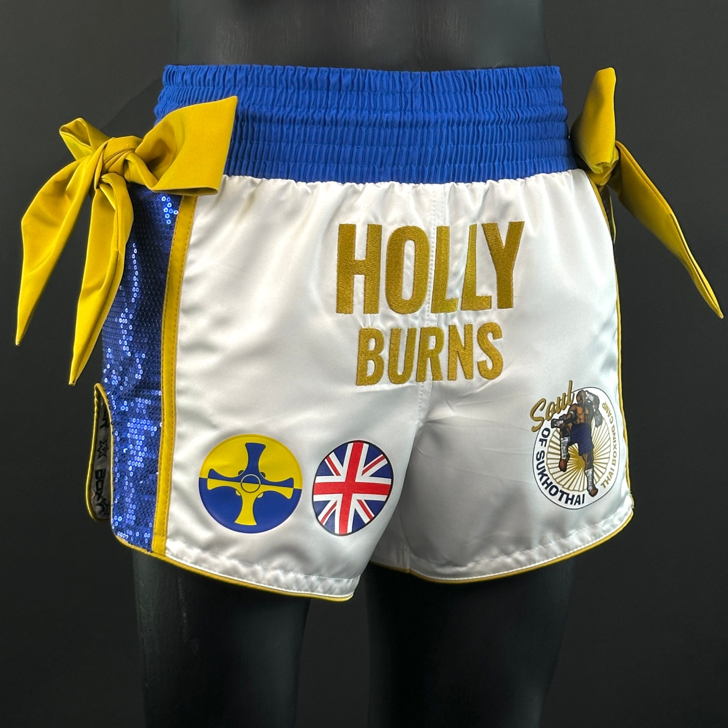 Banana Blue And White Striped Print Pattern Muay Thai Boxing Shorts