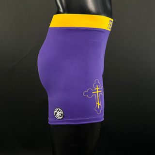 Classic Vale Tudo MMA Purple and Yellow gold Scott S Compression Shorts