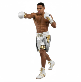 Bilal BX Lewis White & Gold Custom Boxing Shorts & Trunks