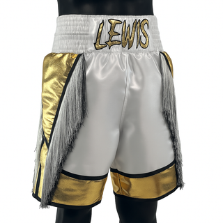 Bilal BX Lewis White & Gold Custom Boxing Shorts & Trunks
