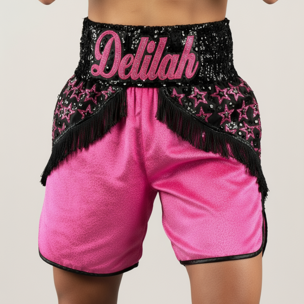 STAR QUALITY BX Delilah Pink & Black 179159 Custom Boxing Shorts & Trunks