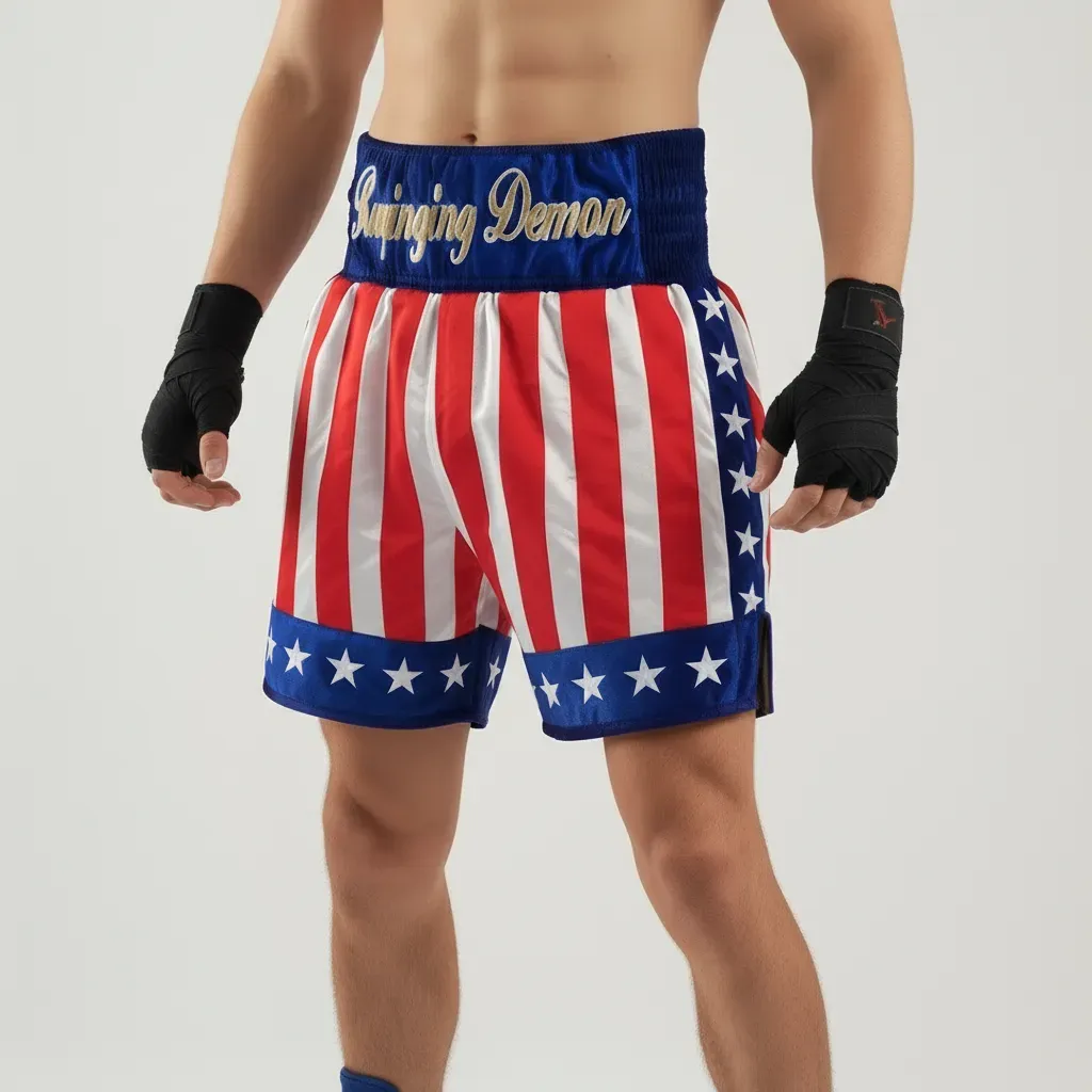 CREED BX  Daishaun White-Red-Blue 193673 Custom Boxing Shorts & Trunks