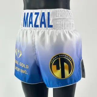 Custom Muay Thai shorts Classic design in blue gradient satin with embroidered waistband
