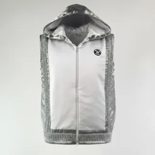 Custom boxing jacket COTTO design in white satin with silver trims