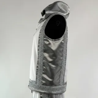 Custom boxing jacket COTTO design in white satin with silver trims