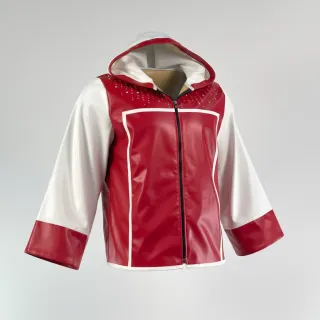 Custom boxing jacket Joshua design in red leatherette with white trims and hand-applied crystals