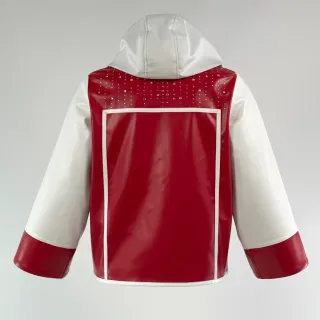 Custom boxing jacket Joshua design in red leatherette with white trims and hand-applied crystals