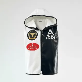 Custom boxing jacket Haringey design in split black and white with embroidery