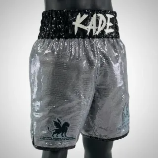Custom boxing shorts Classic design in silver and black sequins