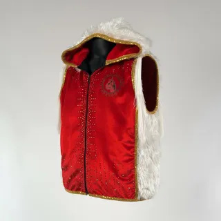 Custom boxing jacket Side Stripe design in red velour with faux fur and crystals
