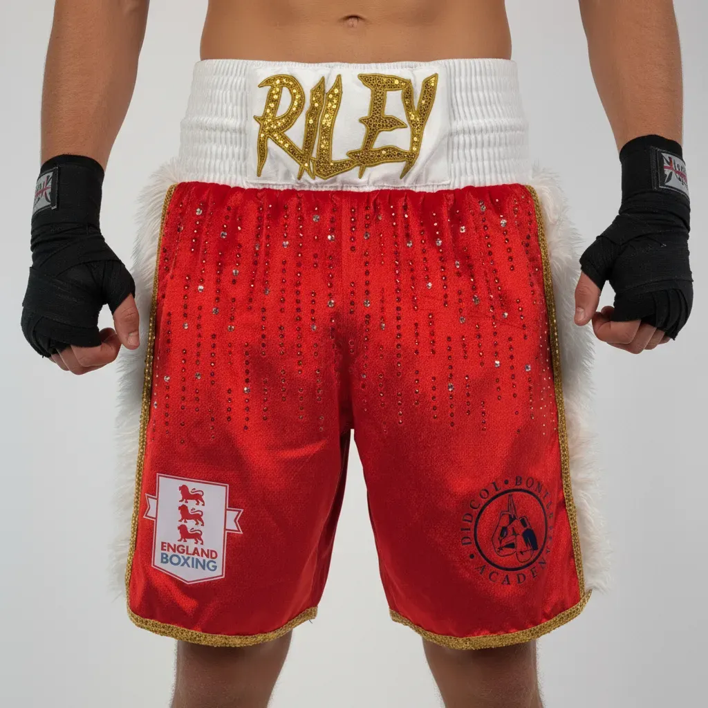 Side Stripe BX Danny Red&White&Gold 192628 Custom Boxing Shorts & Trunks