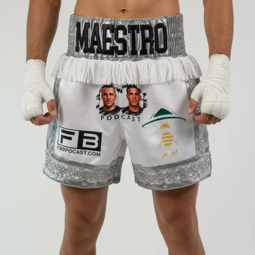 MEXICAN BX Bilal White & Silver 192577 Custom Boxing Shorts & Trunks