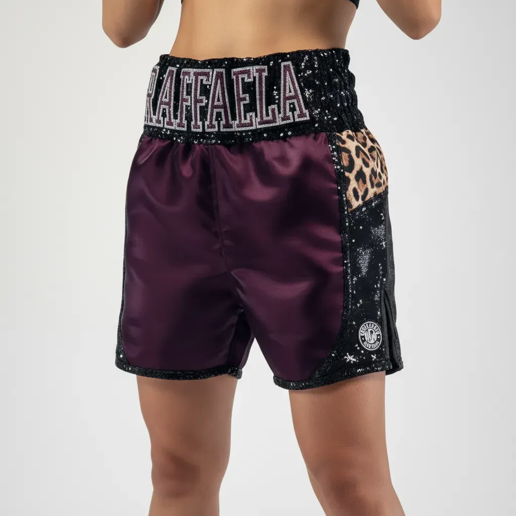Ronin BX Raffaela Leopard & Eggplant purple 194663 Custom Boxing Shorts & Trunks