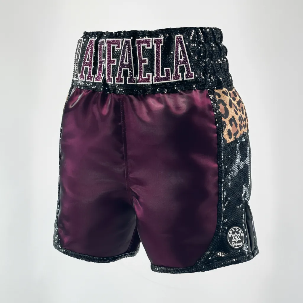 Ronin BX Raffaela Leopard & Eggplant purple 194663 Custom Boxing Shorts & Trunks
