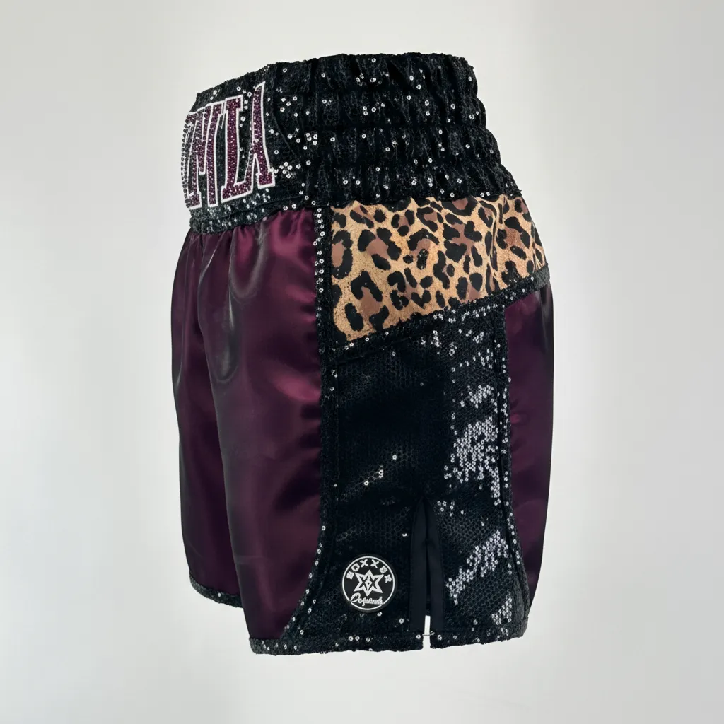 Ronin BX Raffaela Leopard & Eggplant purple 194663 Custom Boxing Shorts & Trunks