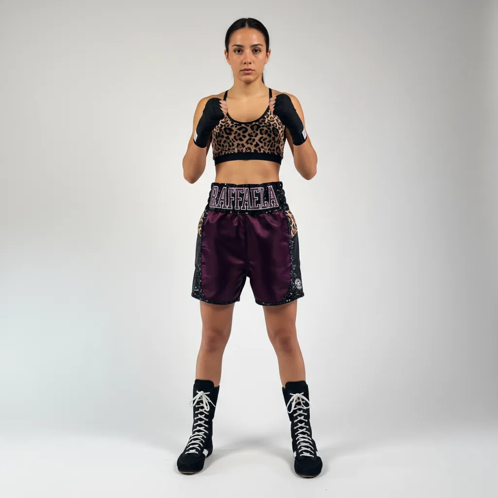 Ronin BX Raffaela Leopard & Eggplant purple 194663 Custom Boxing Shorts & Trunks