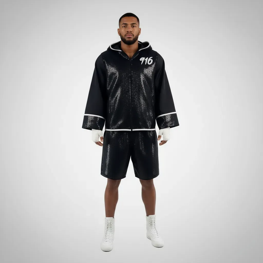 Boxing Jacket Classic Design Custom Boxing Jacket | Black Sequin Hoodie with Long ...