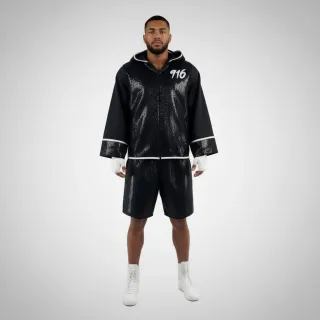 custom boxing jacket black sequins hoodie style long sleeves
