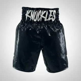 custom boxing shorts black sequins with name waistband
