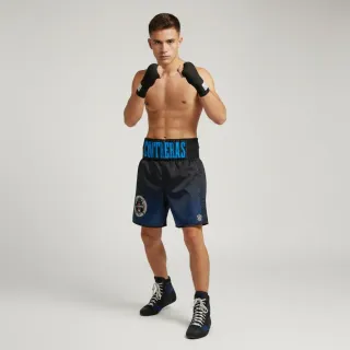 custom boxing shorts navy to black satin with embroidery