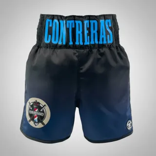 custom boxing shorts navy to black satin with embroidery