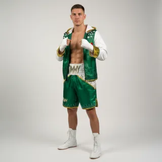 STAR QUALITY BX James Green & White & Gold 194588 Custom Boxing Shorts & Trunks