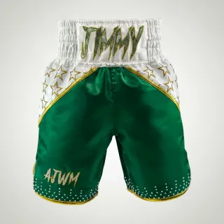 STAR QUALITY BX James Green & White & Gold 194588 Custom Boxing Shorts & Trunks