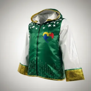 Custom boxing jacket Superstar design in green satin with stars decoration