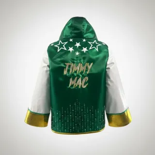 Custom boxing jacket Superstar design in green satin with stars decoration