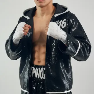 custom boxing jacket black sequins hoodie style long sleeves