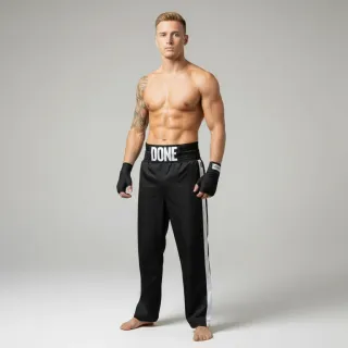 custom kickboxing trousers black and white satin with side stripe