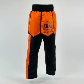 custom kickboxing trousers black and orange satin with skirt overlay