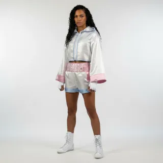 Classic Women's Crop JKT White & Pink Nyousha N Jackets