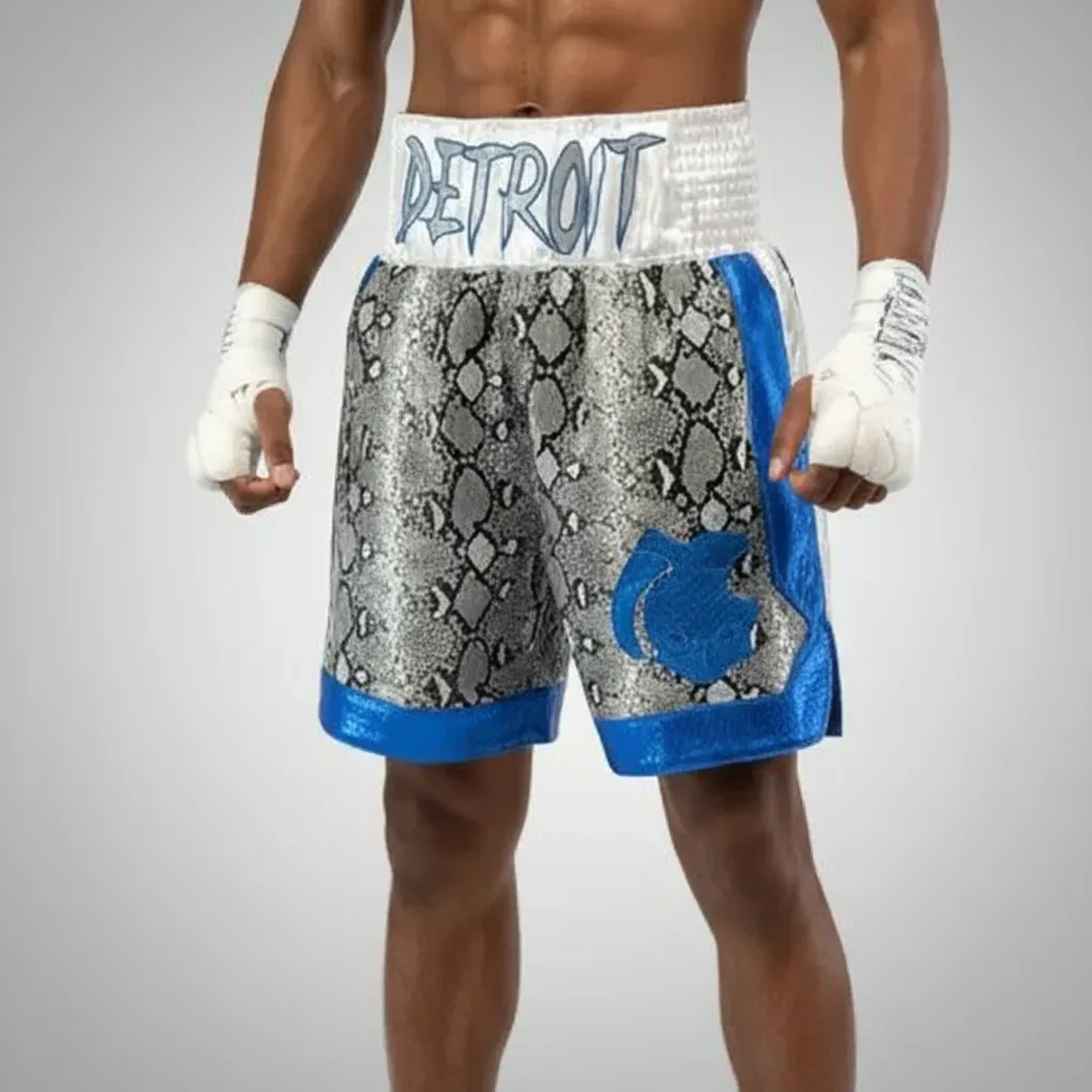 COTTO BX 194687 White&Blue Custom Boxing Shorts & Trunks