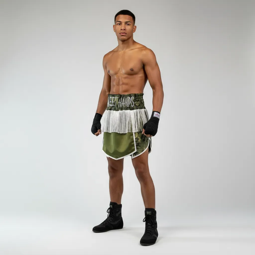 David GLA 194392 Army Green & White Gladiator Shorts