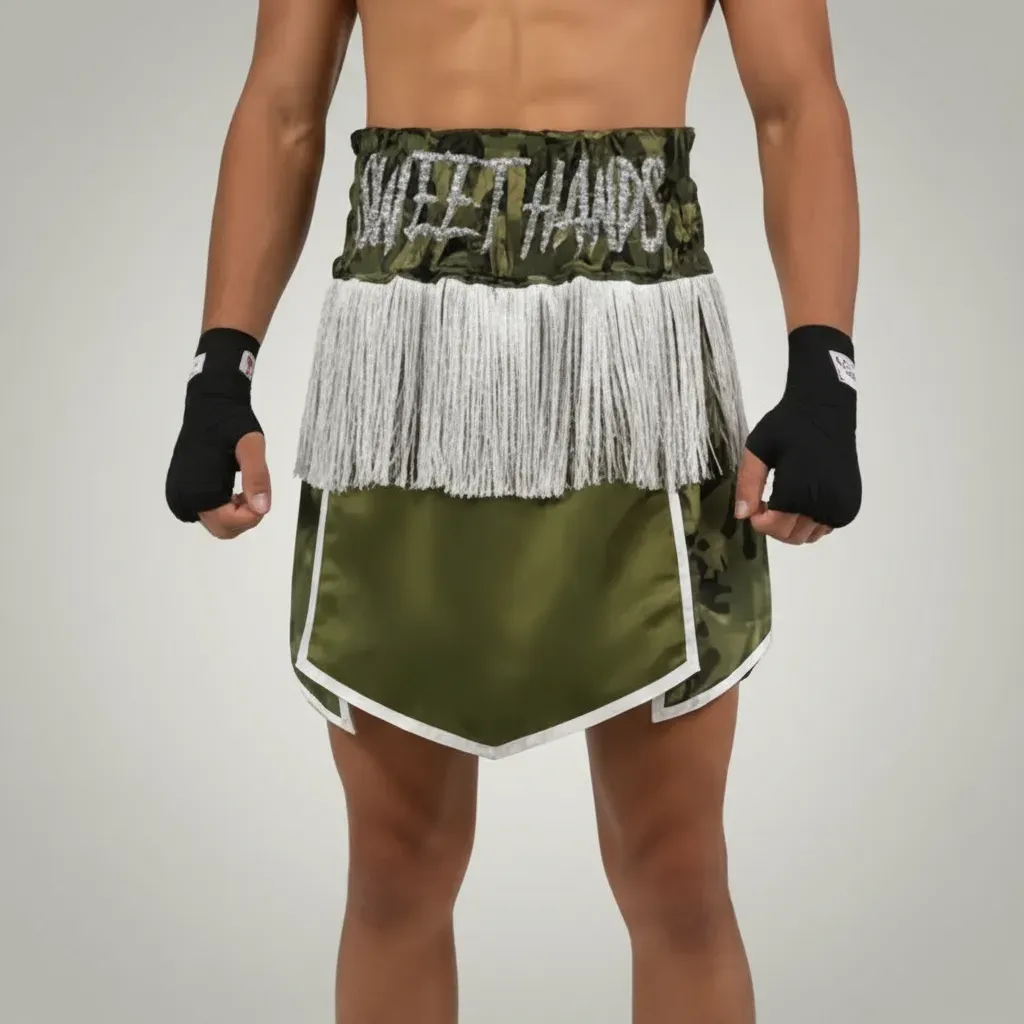 David GLA  194392 Army Green & White Gladiator Shorts