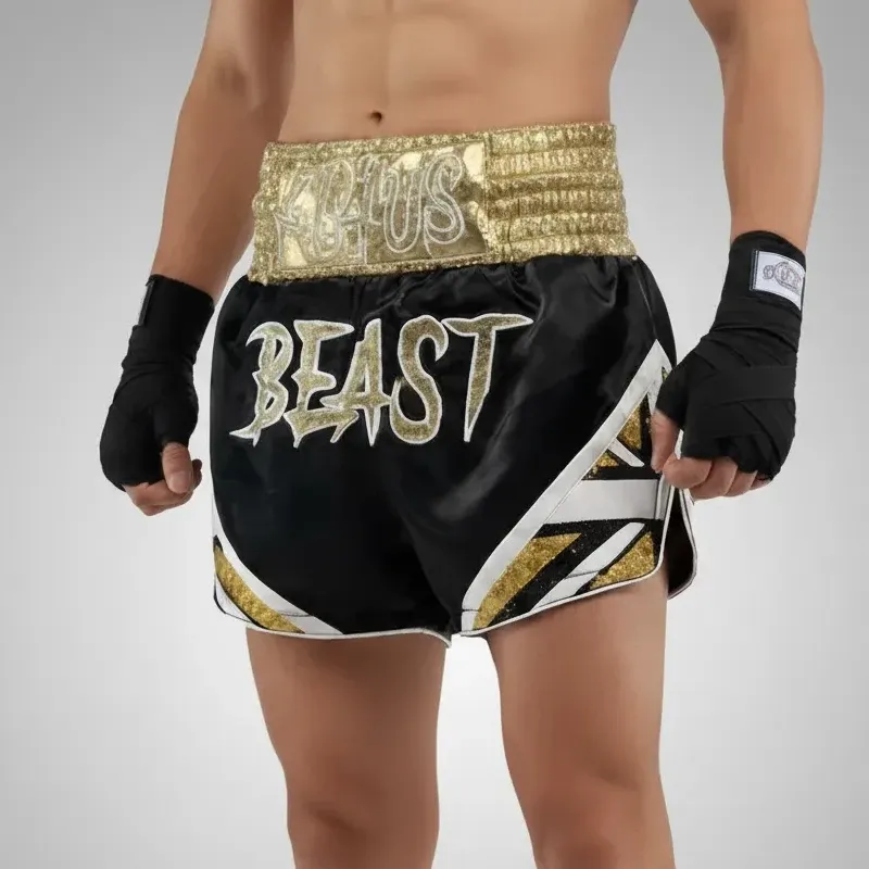 BRIT MTS 194502 Black-Gold-White Muay Thai Shorts