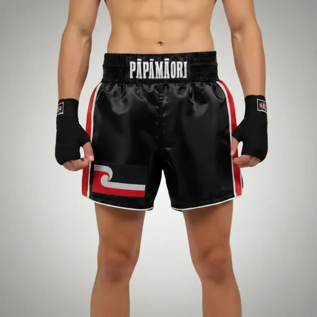 Side Stripe MTS 194901 Black-Red-White Muay Thai Shorts