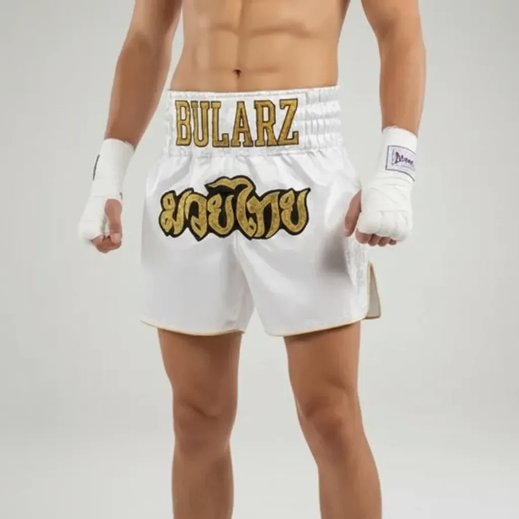 Classic MTS 195186 White & Kings Gold Muay Thai Shorts