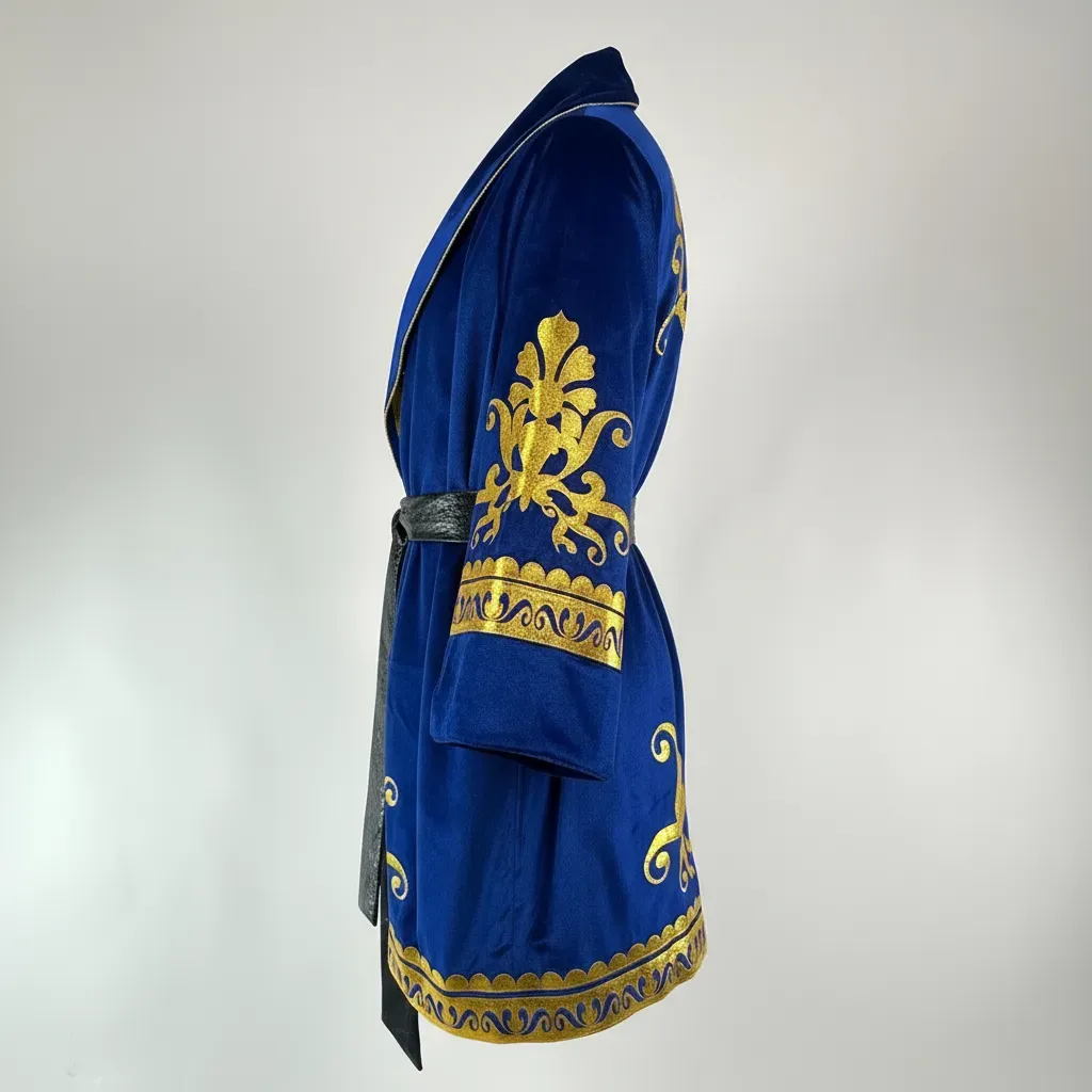 Golden Boxing Robe GGG Custom Boxing Robe | Blue Velour with Gold Embellishment ...