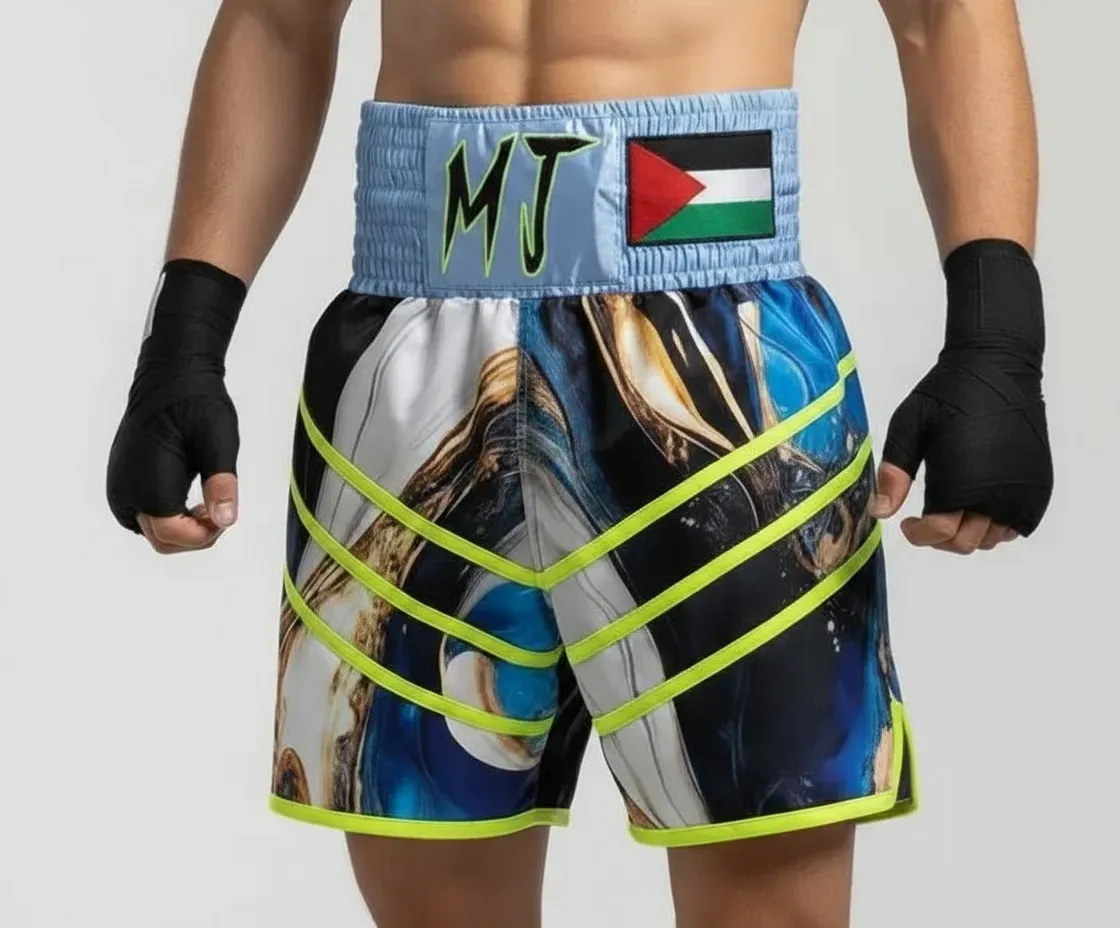 Rebel BX Blue Marble Mohamad J Custom Boxing Shorts & Trunks