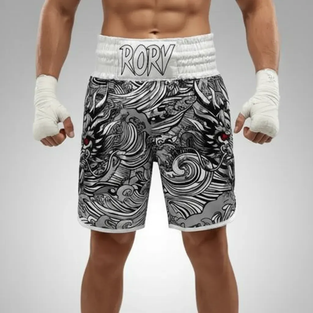 Tatsu Storm Black & White Rory H Custom Boxing Shorts & Trunks