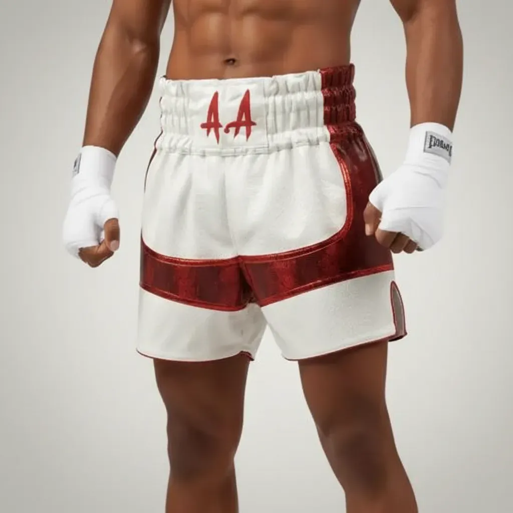 ENFORCER MTS 195384 White & Red Muay Thai Shorts