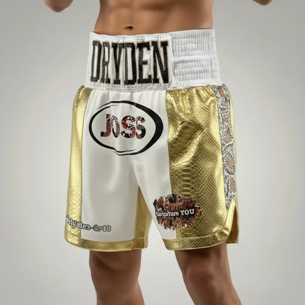All Mayweather BX White & Gold Kyron D Custom Boxing Shorts & Trunks