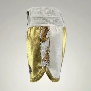 All Mayweather BX White & Gold Kyron D Custom Boxing Shorts & Trunks
